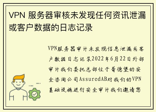 VPN 服务器审核未发现任何资讯泄漏或客户数据的日志记录 